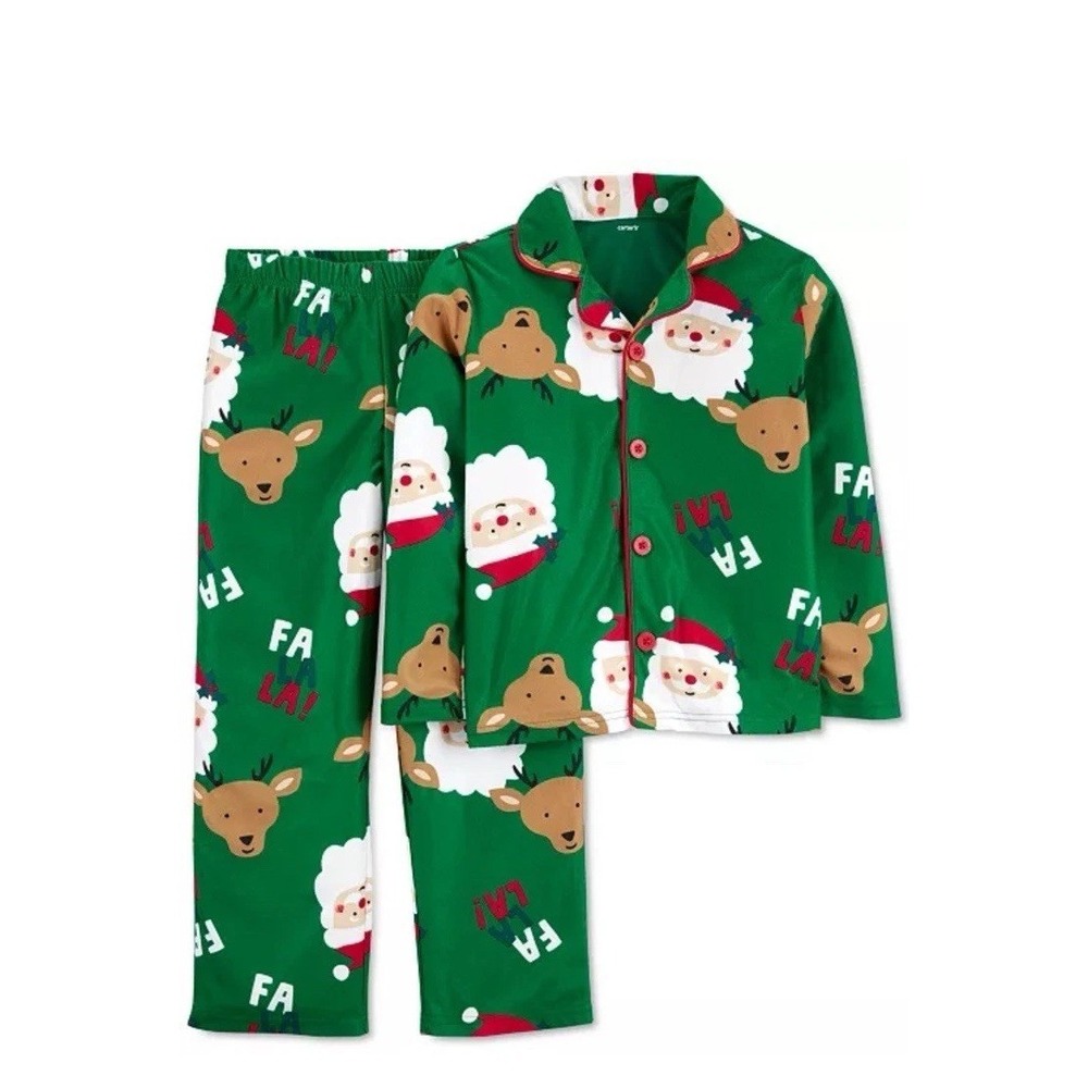 Carter's Christmas Pajamas Adult XXL EUC Santa Claus Reindeer 2 Piece Fleece